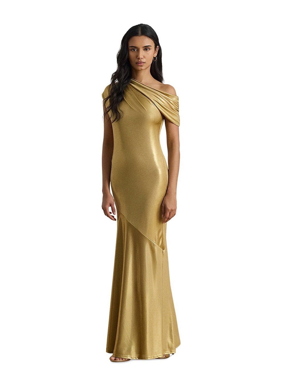 NWT Ralph Lauren Metallic Jersey Off-the-Shoulder Gown